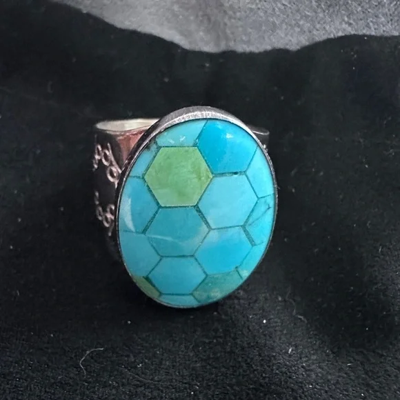 Honeycomb design turquoise ring in sterling silver by Jay King - Picture 7 of 14